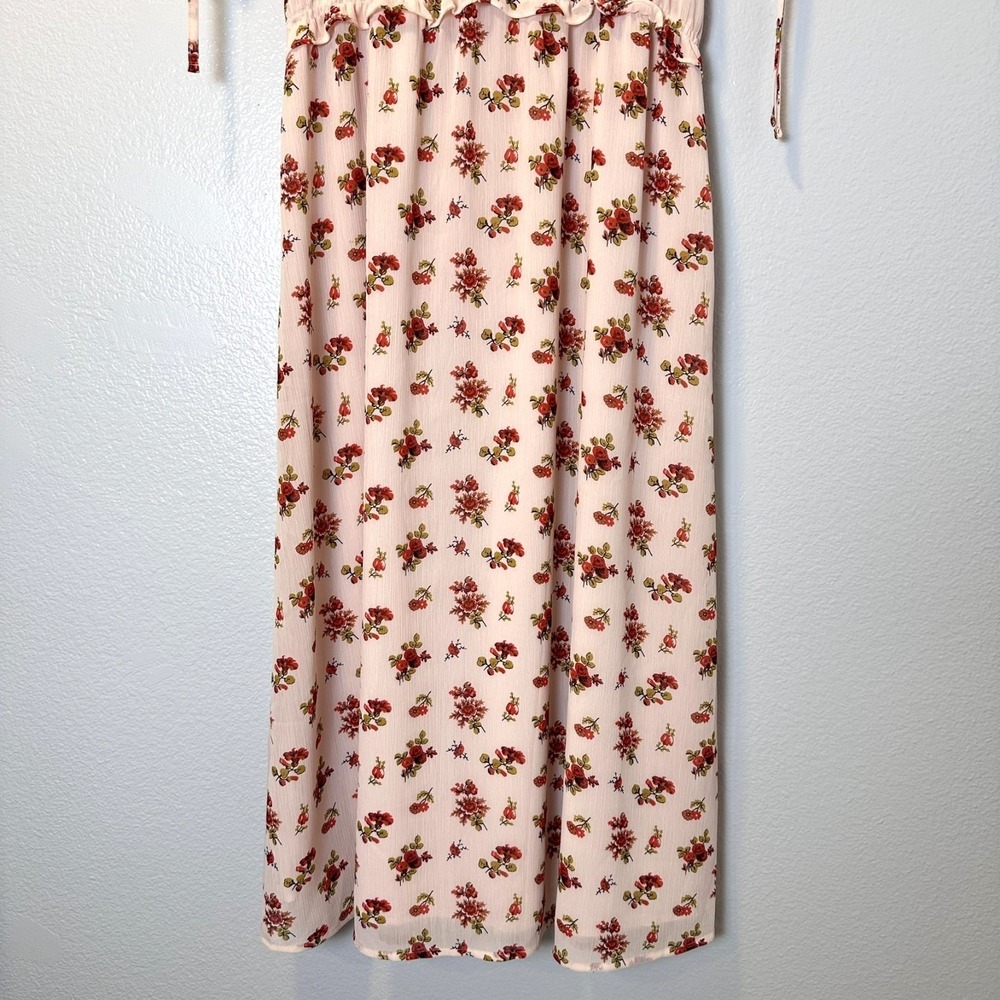 Madewell Sz-4 Midi Dress Tie Sleeve Ruffle Waist Countryside‎ Blooms Pink Floral - Picture 11 of 15